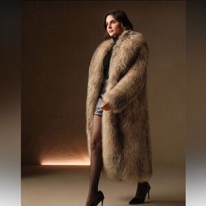 Luxury vintage style Gradient Brown Luxe Faux Fur Long Coat